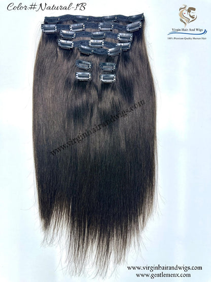 TGX Arnomeda 16''-18'' 100% Human Hair Full Head 10PCS Clips in Hair Extensions set 140g 1B Natural Stright