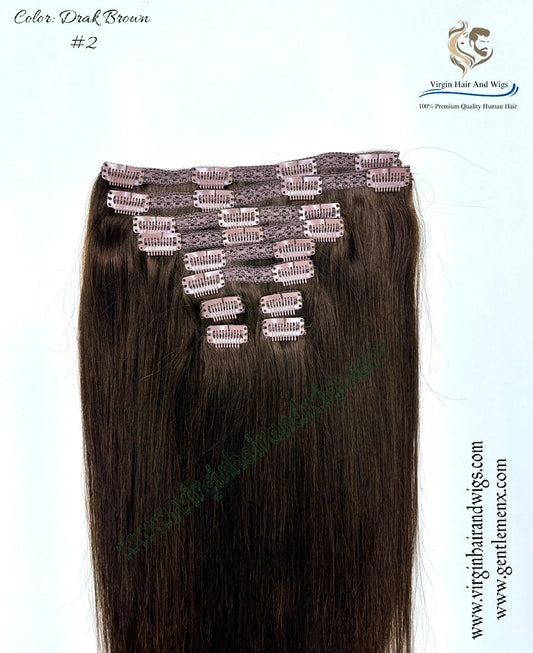 TGX Arnomeda 20''-22'' Cabello Humano 100% de Cabeza Completa con 10 Piezas de Clips en Extensiones de Cabello de 140g, 2# Marrón Oscuro Liso