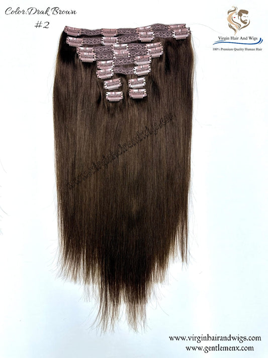 TGX Arnomeda 16"-18" Cabello Humano 100% Cabeza Completa Set de Extensiones de Pelo con Clips de 10 Piezas 140g 2# Marrón Oscuro Liso