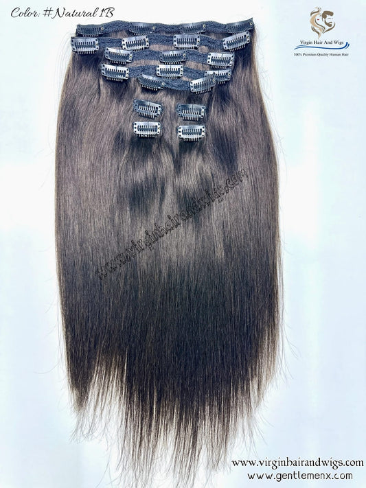 TGX Arnomeda 20''-22'' Cabello Humano 100% Cabeza Completa Set de 10 Clips Extensiones de Cabello 140g 1B Liso Natural