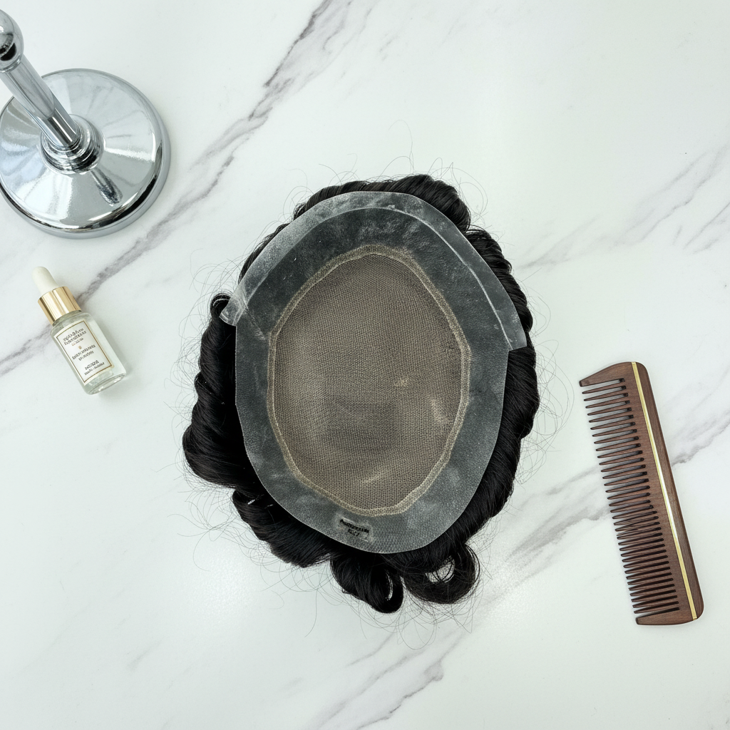Gentlemen X Australia Bisote Masculino 100% Pelo Humano Sistema Capilar de Hombre Frente invisible AMP