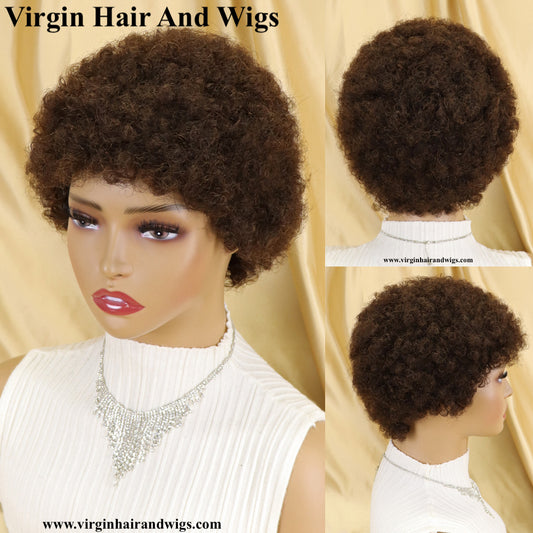 Pelucas rizadas afro cortas para mujer Cabello humano Cabello Remy Pelucas de cabello humano Peluca hecha a máquina sin pegamento