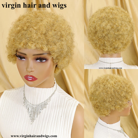 Pelucas Cortas Afro Rizadas para Mujeres Cabello Humano Remy Pelucas de Cabello Humano Sin Pegamento Peluca Hecha a Máquina
