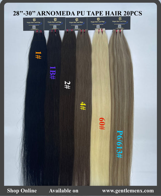 Extensiones de Cabello Humano con Cinta Arnomeda de Calidad Premium, 100% Cabello Humano Remy, 20 Piezas de 4cm de Ancho, 28''-30'' 42g