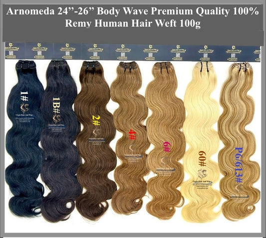 Arnomeda 24''-26'' Ondas Corporales Cabello Humano Remy 100% Calidad Premium Trama 60cm-65cm 100G