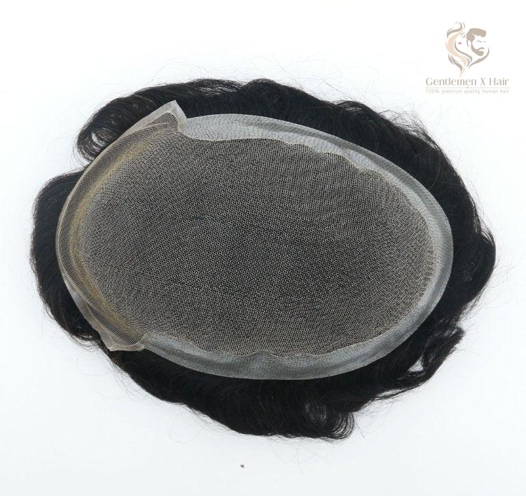 Gentlemen X Premium Swiss lace human hair system with PU sides and back