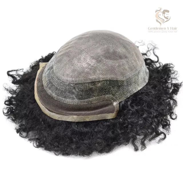 Gentlemen X Afro American Hair System, 100% Human Hair, French Lace, Breathable Injected PU Skin, Curly (Afro-B)