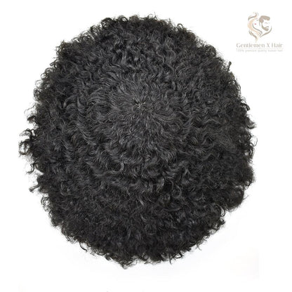 Gentlemen X Afro American Hair System, 100% Human Hair, French Lace, Breathable Injected PU Skin, Curly (Afro-B)