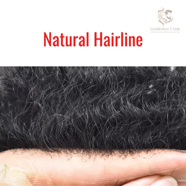 Gentlemen X Afro American Hair System, 100% Human Hair, French Lace, Breathable Injected PU Skin, Curly (Afro-B)