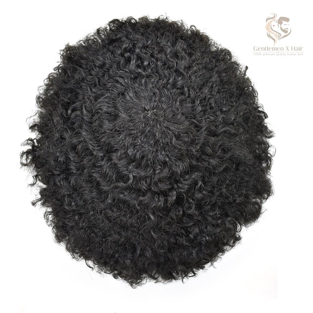 Gentlemen X Afro American Hair System, 100% Human Hair, French Lace, Breathable Injected PU Skin, Curly (Afro-B)
