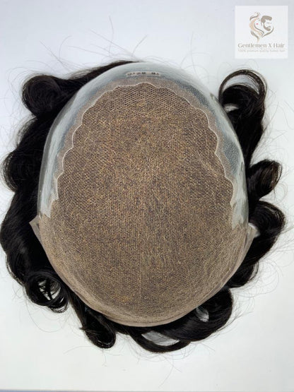 Gentlemen X Premium Q6 lace hair system in human hair with bleached knots