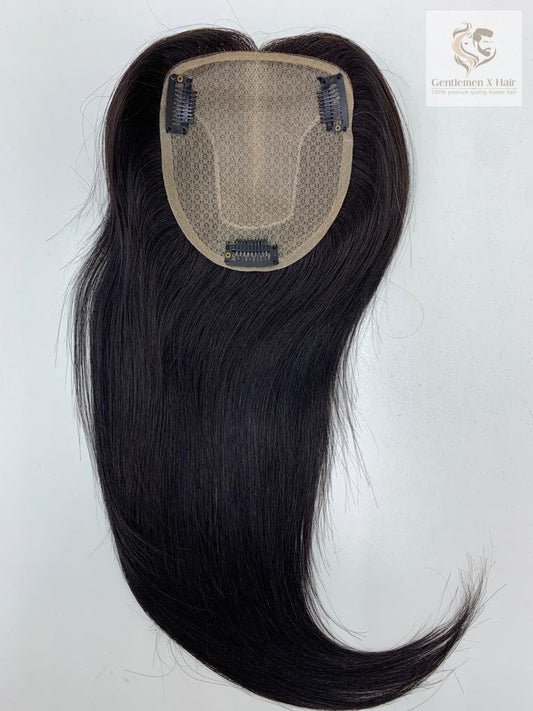 Topper de cabello humano de seda TGX para mujer, negro natural