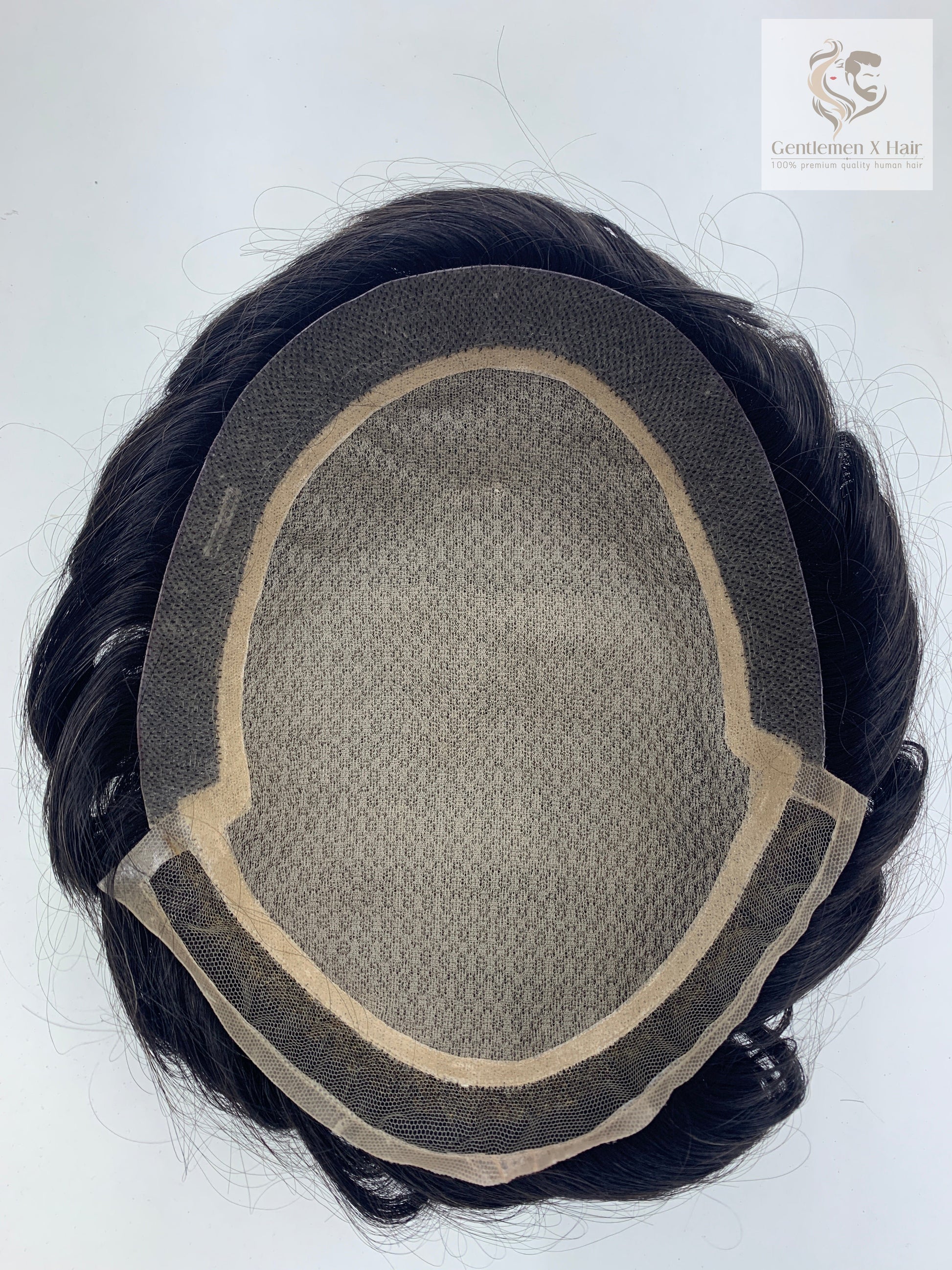 Gentlemen X Premium Silk Base front lace human hair system with bleached knots