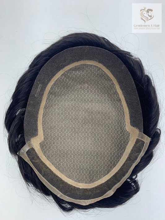 Gentlemen X Premium Silk Base front lace human hair system with bleached knots
