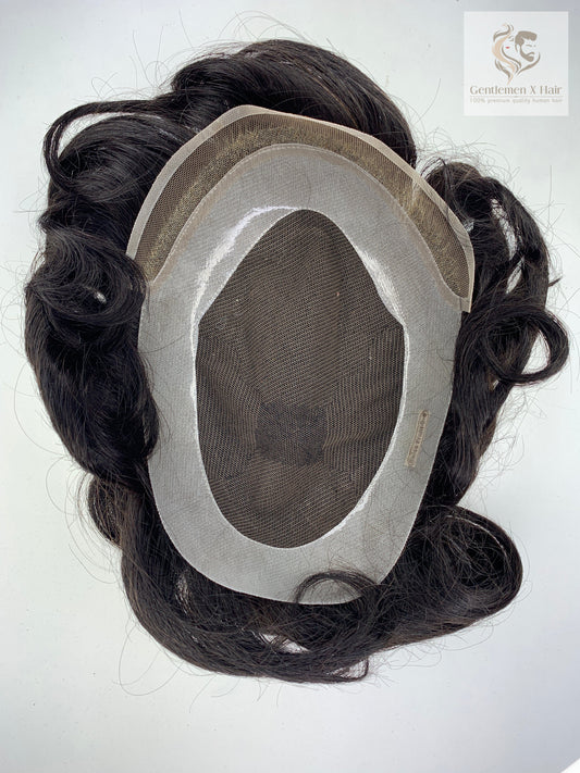 Gentlemen X Premium HD lace front human hair system with PU and bleached knots
