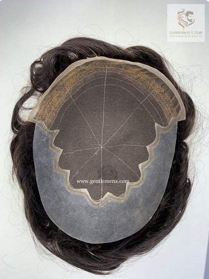 Gentlemen X Premium Q6 front lace human hair system with bleached knots