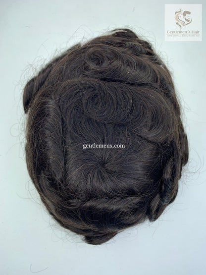 Gentlemen X Premium Q6 Regular Front Lace Hair System, 100% Human Hair, Bleached Knots