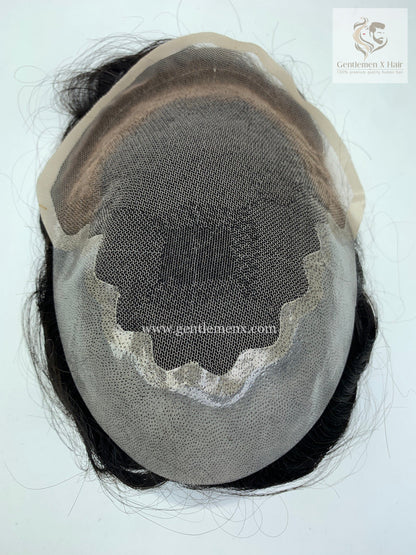 Gentlemen X VIP Q6 Front Lace Hair System, 100% Human Hair, Bleached Knots