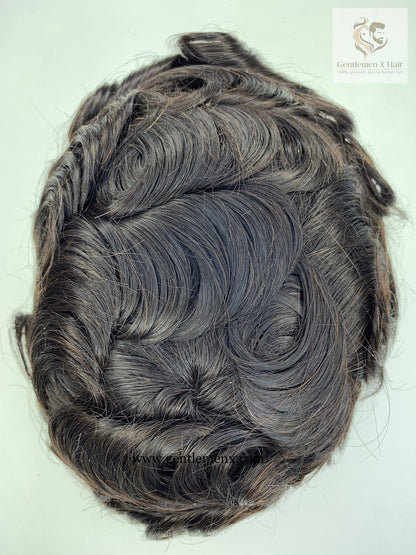 Gentlemen X VIP Full Lace Toupee Hair System, 100% Human Hair, Bleached Knots