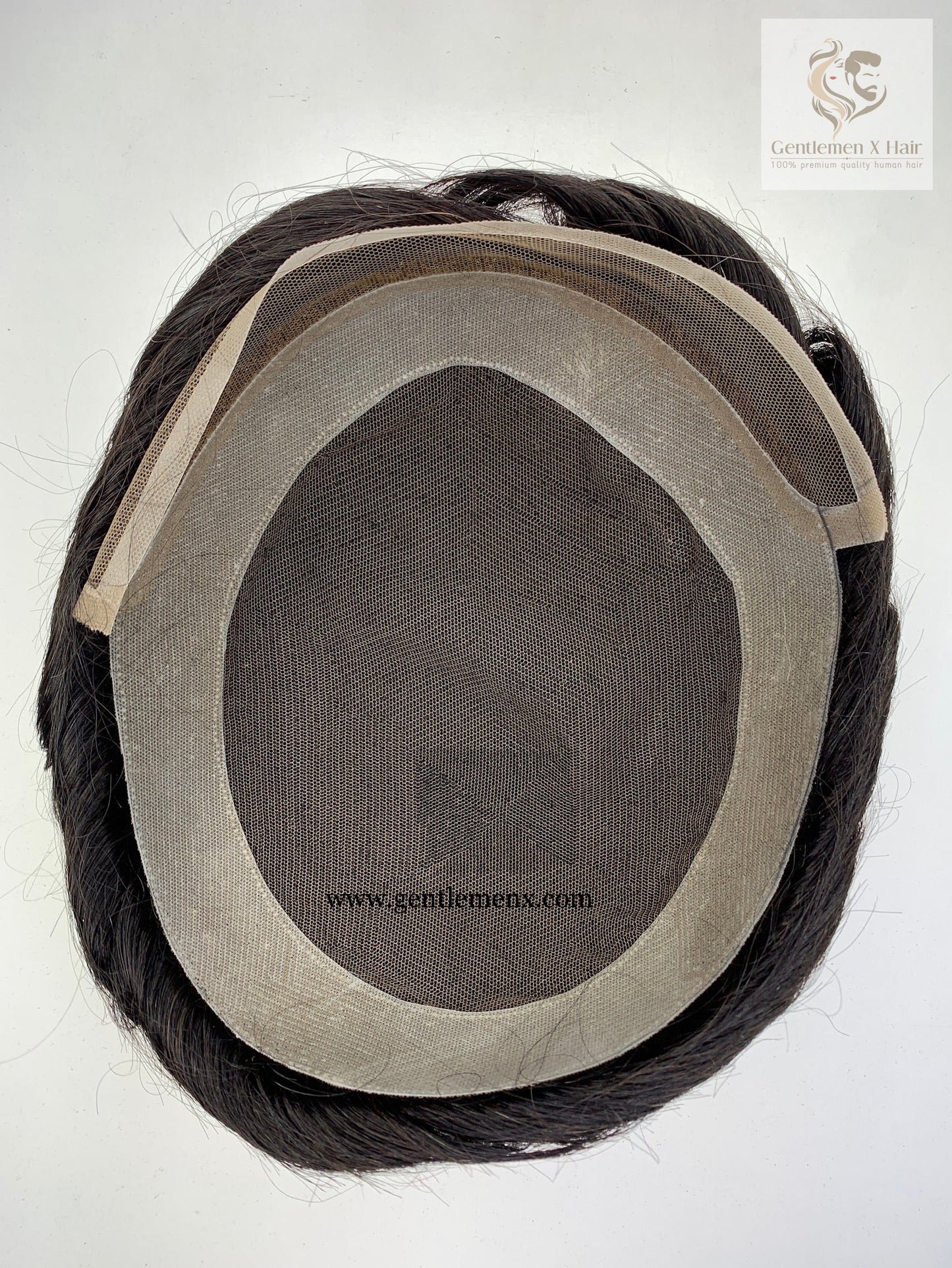Gentlemen X Premium Swiss front lace human hair system with poly skin perimeter