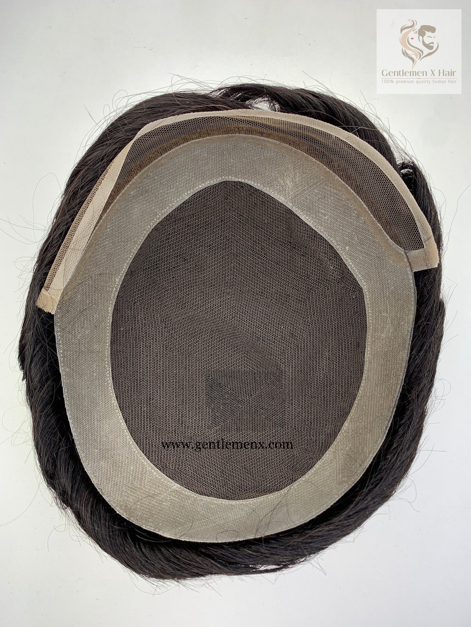 Gentlemen X Premium Swiss front lace human hair system with poly skin perimeter