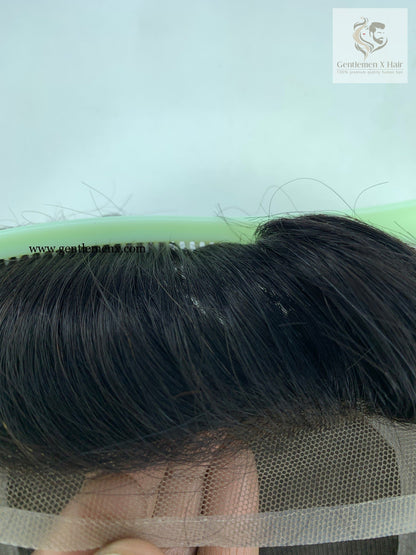 Gentlemen X Premium Swiss Front Lace with Poly Skin Perimeter Hair System, 100% Human Hair