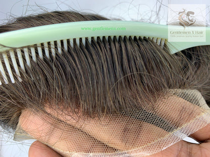 Gentlemen X Premium European CKC2 Full Lace Toupee, 100% Human Hair, Bleached Knots