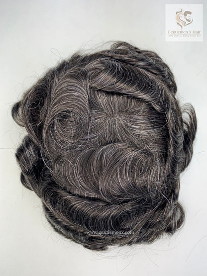 Gentlemen X Premium European CKC2 Full Lace Toupee, 100% Human Hair, Bleached Knots