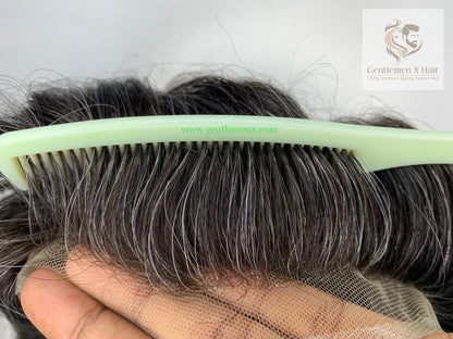 Gentlemen X Premium European CKC2 Full Lace Toupee, 100% Human Hair, Bleached Knots