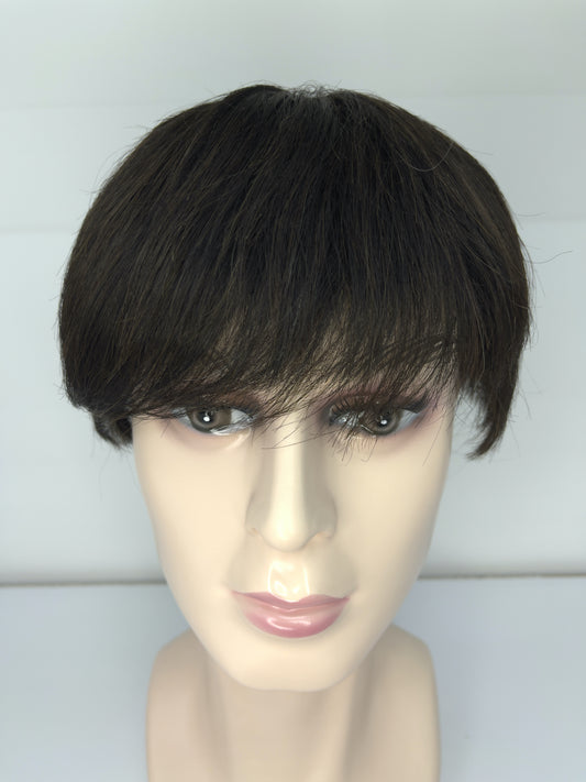 Peluca de hombre 100% cabello humano, corta, color castaño oscuro, con encaje completo 2# JF002