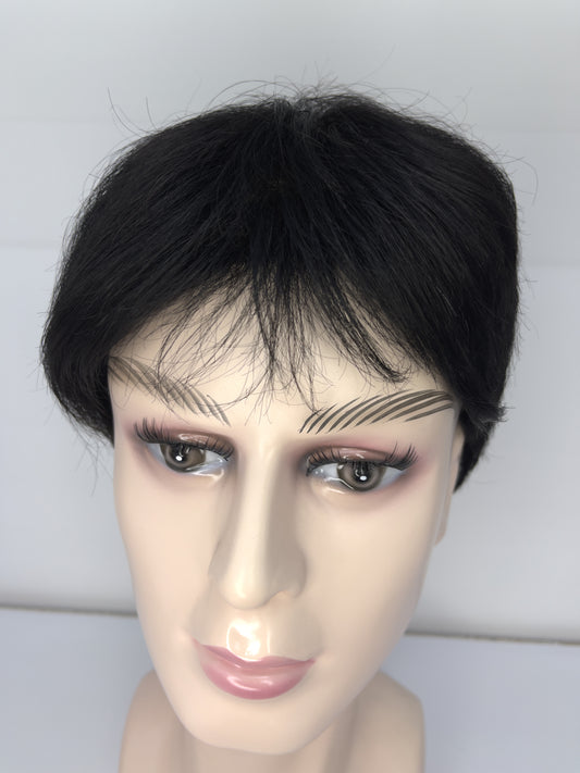 Peluca de hombre 100% cabello humano negro natural, pelo corto, peluca de encaje completo 1B JF003