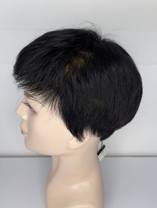Peluca de hombre 100% cabello humano, natural, negro, pelo corto, peluca de encaje completo 1B JF004