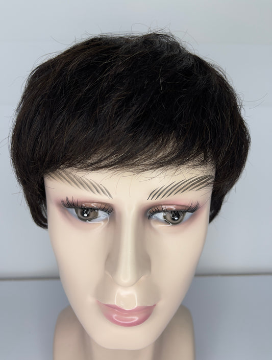 Peluca de hombre 100% cabello humano, corta, color castaño oscuro, con encaje completo #2 6261