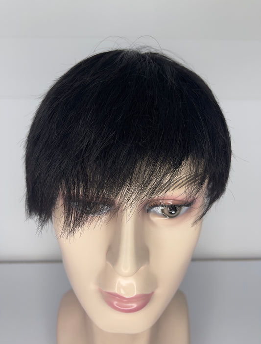 Peluca corta de hombre 100 % cabello humano negro natural 1B M7027