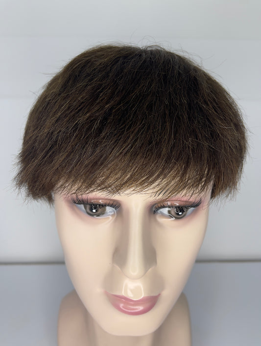 Peluca corta para hombre 100 % cabello humano castaño oscuro M7027