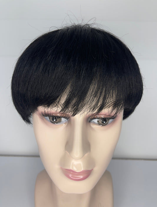Peluca corta de hombre 100% cabello humano, negro natural 1B M7023