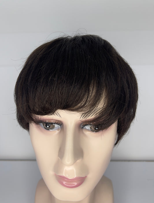 Peluca corta de hombre 100% cabello humano castaño oscuro 2# M7023