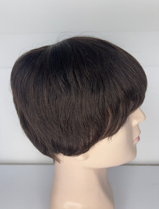 Peluca corta de hombre 100% cabello humano castaño oscuro 2# M7023