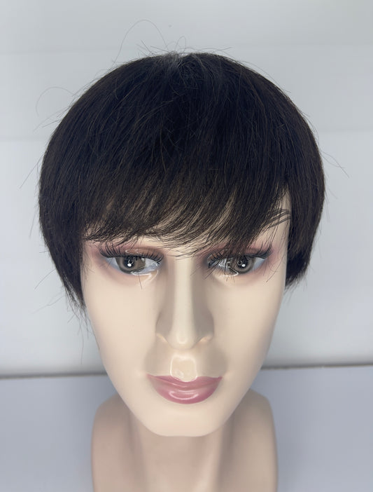 Peluca corta de hombre 100% cabello humano color castaño oscuro 2# M049