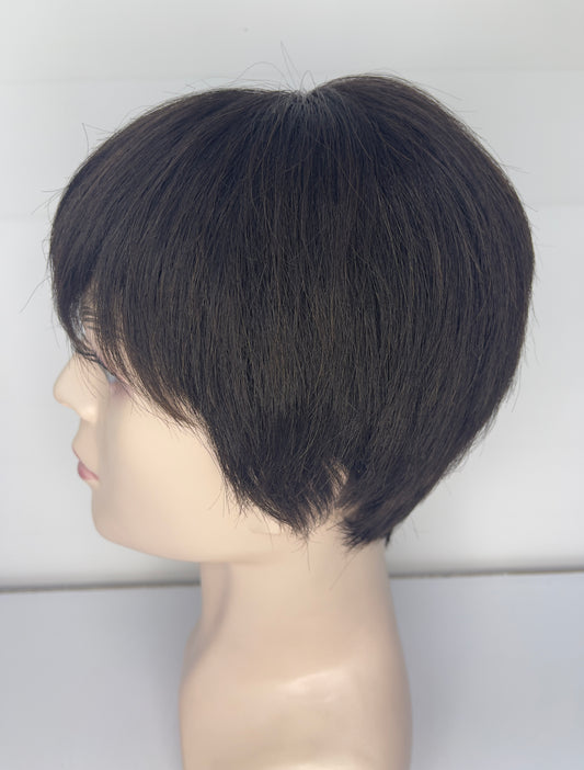 Peluca corta de hombre 100% cabello humano color castaño oscuro 2# M049