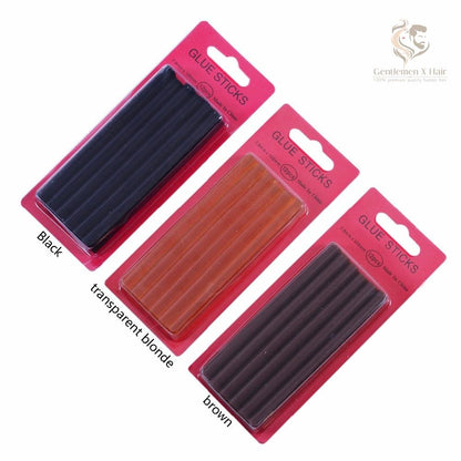 Keratin fusion glue sticks in brown, black and transparent, 12 pack