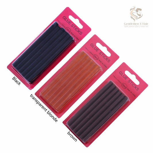 Keratin fusion glue sticks in brown, black and transparent, 12 pack
