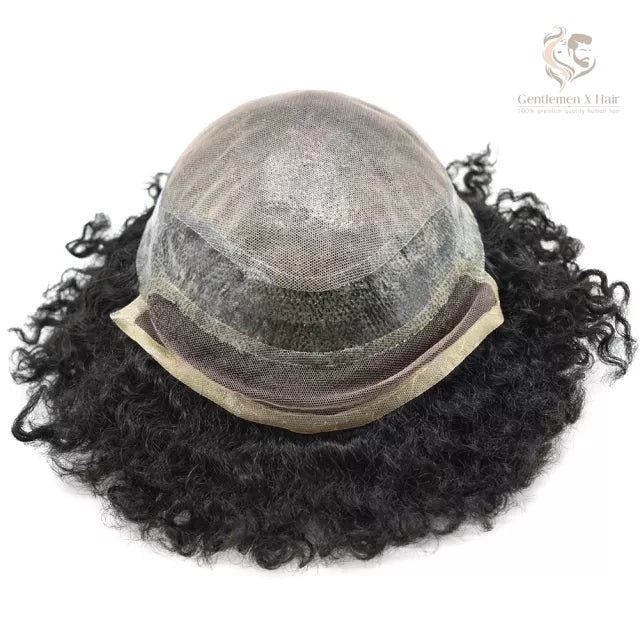 Gentlemen X Afro American Hair System, 100% Human Hair, French Lace, Breathable Injected PU Skin, Curly (Afro-B)