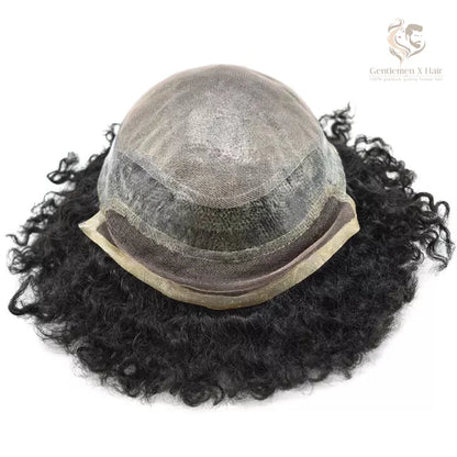 Gentlemen X Afro American Hair System, 100% Human Hair, French Lace, Breathable Injected PU Skin, Curly (Afro-B)