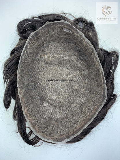 Gentlemen X Premium Invisible Swiss Full Lace Toupee, Natural Hairline, 100% Human Hair