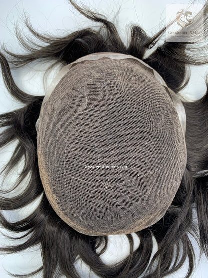 Gentlemen X Premium Invisible Swiss Full Lace Toupee, Natural Hairline, 100% Human Hair