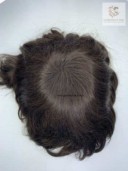 Gentlemen X Premium Invisible Swiss Full Lace Toupee, Natural Hairline, 100% Human Hair